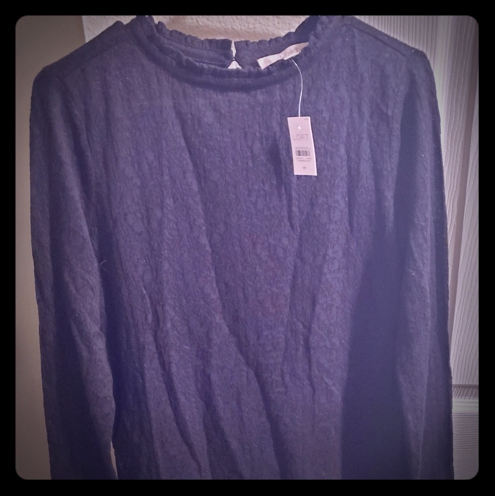 NWT Loft black jacquard lace top